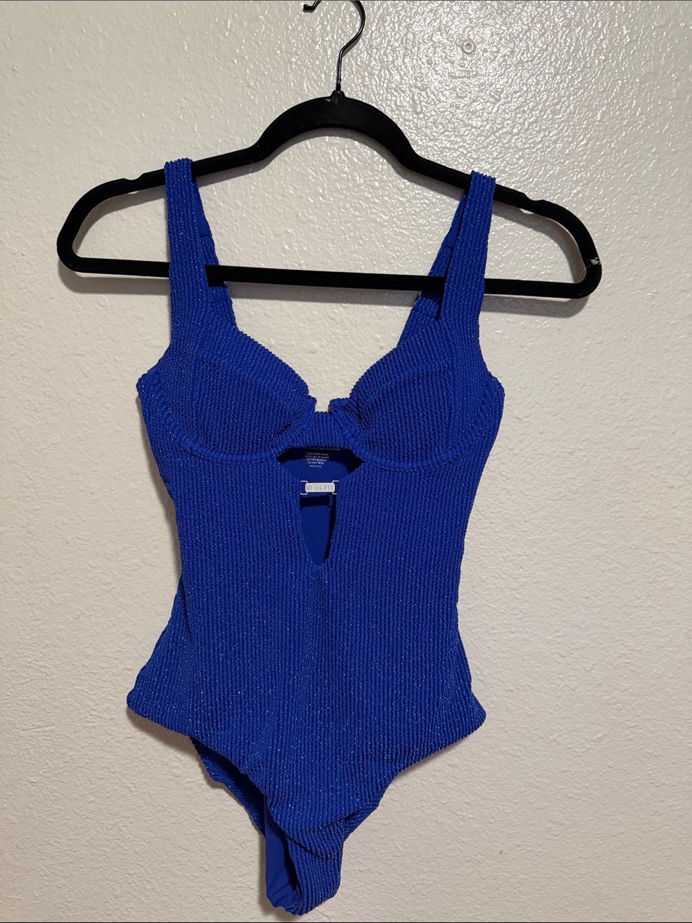 Vetchy Stellar Navy Blue Textured One-Piece Swimsuit